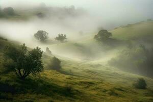 ai gerado a místico névoa envolto a paisagem, adicionando a ar do mistério para isto encantado mundo. foto