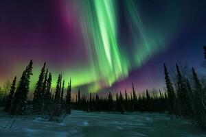 ai gerado aurora boreal danças através a céu dentro uma tirar o fôlego exibição do cor. foto