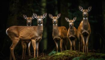 grupo do fofa veado em pé dentro uma Prado, olhando às Câmera gerado de ai foto