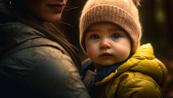 família vínculo dentro natureza beleza, abraçando amor e felicidade juntos gerado de ai foto