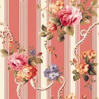 desatado padronizar com flores, clássico país chalé estilo floral e listras para papel de parede, tecido e produtos projeto, generativo ai foto