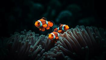 colorida palhaço peixe nadar dentro vibrante recife gerado de ai foto