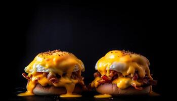 grelhado carne hamburguer com derretido queijo e bacon gerado de ai foto