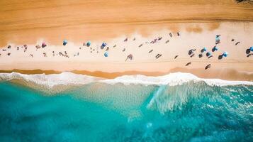 aéreo foto do verão de praia e azul oceano, verão férias, feriado. generativo ai