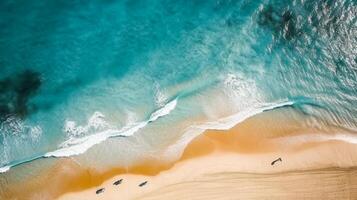 aéreo foto do verão de praia e azul oceano, verão férias, feriado. generativo ai