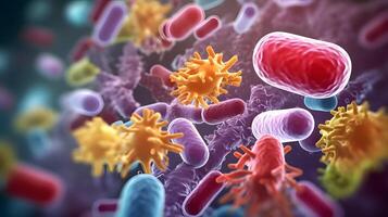bactérias e vírus, conceito do Ciência e medicamento, criada usando generativo ai tecnologia foto