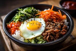 estoque foto do bibimbap as vezes romanizado Como bi bim bap Comida fotografia generativo ai