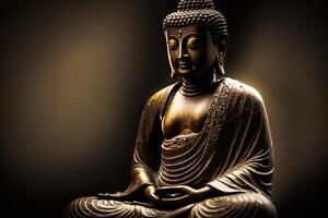ai generativo Buda estátua com cereja florescer. mediação e zen conceito. generativo ai ilustração do dourado estátua do Buda às zen jardim foto