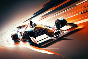 Fórmula 1 corrida carro com motorista dirigindo rápido, movimento borrão. generativo ai ilustração foto