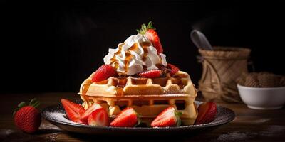 vienense waffles em uma prato com chocolate. generativo ai. foto