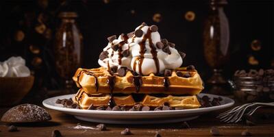 vienense waffles em uma prato com chocolate. generativo ai. foto