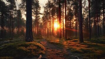 lindo panorama dentro a floresta. natureza fotografia. ai gerado foto