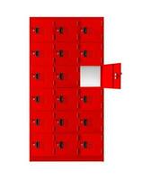 depósito vermelho armário caixas ou Academia armários dentro do uma quarto com 1 aberto porta foto