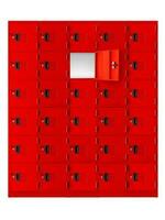 depósito vermelho armário caixas ou Academia armários dentro do uma quarto com 1 central aberto porta foto