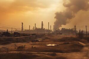 confrontar poluído paisagem urbana. lutando industrial poluição. impactos do industrial emissões ai gerado foto