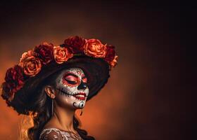 ai gerado - dia de muertos Catrina - dia do a morto fundo - mexicano cultura foto