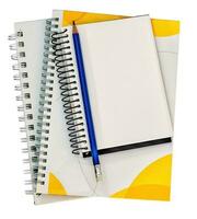 caderno pilha e lápis. isolado em branco ou transparente fundo. foto