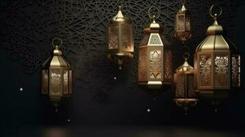 realista três dimensional decorativo árabe lanterna ai gerado foto