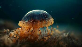 brilhando lua medusa dentro profundo água salgada recife gerado de ai foto