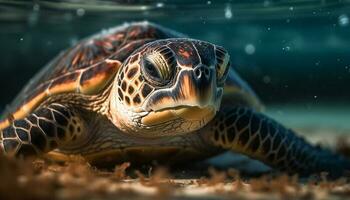 lento mar tartaruga natação dentro tropical água gerado de ai foto