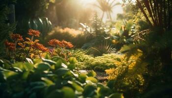 vibrante verde plantar crescimento dentro formal jardim gerado de ai foto