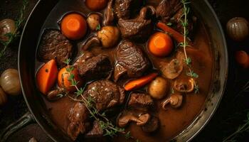 grelhado bife e carne ensopado com batatas gerado de ai foto