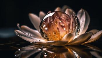 tranquilo lótus Flor reflete dentro lagoa água gerado de ai foto