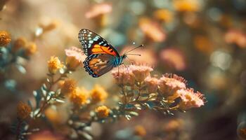 vibrante borboleta poliniza amarelo flor dentro verão gerado de ai foto