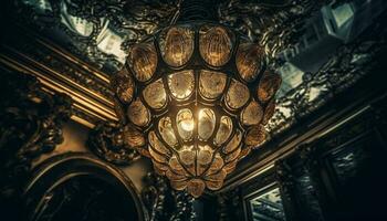ornamentado lustre ilumina elegante velho formado casa interior gerado de ai foto
