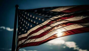 acenando americano bandeira simboliza patriotismo e liberdade gerado de ai foto