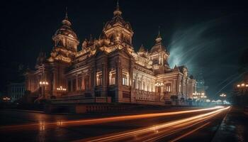 brilhando cidade Horizonte, famoso Lugar, colocar iluminado às noite gerado de ai foto