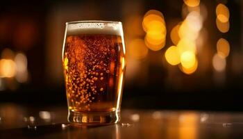 espumoso ouro Cerveja dentro cerveja vidro, refrescante gerado de ai foto