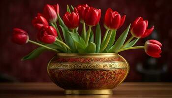 uma vibrante ramalhete do multi colori tulipas traz verão dentro de casa generativo ai foto