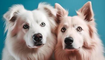 três de raça pura animais de estimação sorridente, uma família do fofo cães pastores jogando generativo ai foto