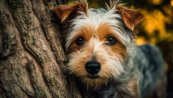 pequeno cachorro com árvore plantar cena generativo ai foto