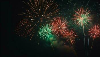 noite céu em chamas com multi colori fogos de artifício explodindo dentro celebração generativo ai foto