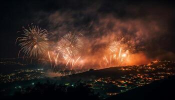 chama ilumina a Sombrio noite céu dentro colorida celebração exibição generativo ai foto