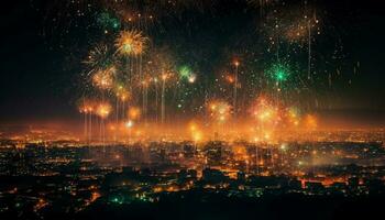 uma deslumbrante noite do celebração com uma fogo de artifício exibição generativo ai foto