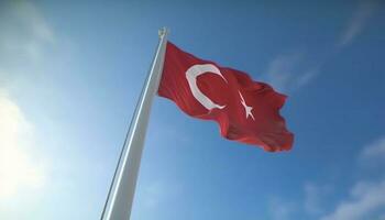 mastro de bandeira acenando turco bandeira, majestoso nacional ponto de referência dentro fundo gerado de ai foto