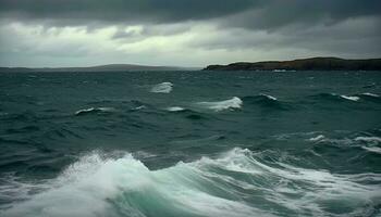 molhado litoral beleza dentro natureza, azul onda e ventoso clima gerado de ai foto
