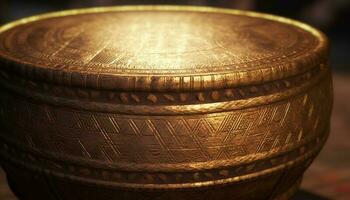 Antiguidade de madeira tigela com ornamentado metálico ouro padronizar decoração gerado de ai foto