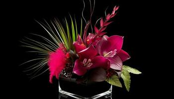 lindo ramalhete do multi colori flores dentro uma vidro vaso gerado de ai foto