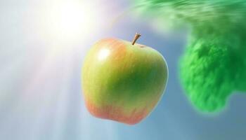 saudável comendo Educação suculento, fresco, orgânico maçã promove vegetariano estilo de vida gerado de ai foto