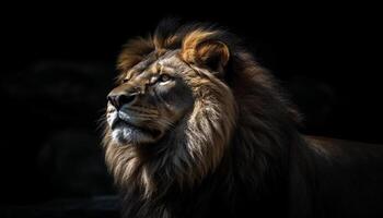 majestoso leão encarando com orgulho, beleza dentro natureza animais selvagens reserva gerado de ai foto