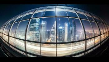 futurista arranha-céu ilumina vibrante cidade vida com multi colori reflexões gerado de ai foto