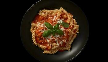 saudável italiano massa refeição com tomate e erva frescor gerado de ai foto