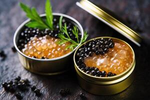 estoque foto do caviar em a pode plano deitar fotografia generativo ai