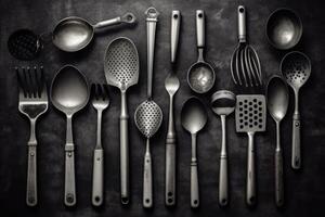 estoque foto do cozinha utensílios e usa para casa e o negócio fotografia generativo ai