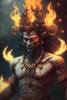 retrato do agni, a indiano Deus do fogo, cercado de a chamas do dele domínio ai gerado foto