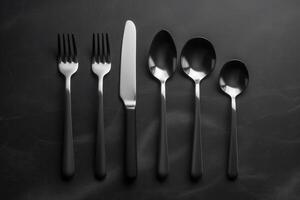 estoque foto do utensílio conjunto inoxidável aço em a minimalista cozinha fotografia generativo ai